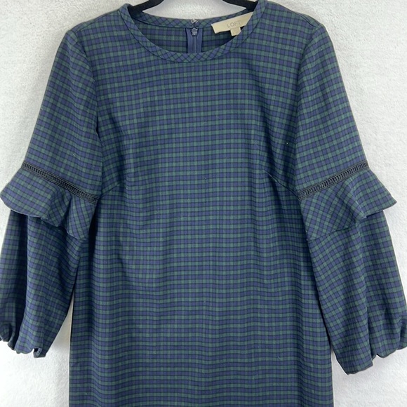 LOFT Dresses & Skirts - Loft Dress Women’s Size 6 Blue/Green Plaid Fun Sleeve Detail Poly/Rayon/Spandex